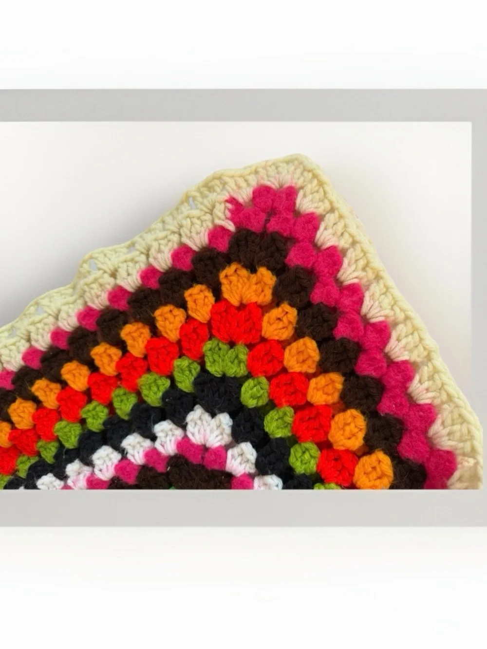 Vintage Handmade Crochet Granny Square Afghan Multi-Color Boho Blanket 63”x58”
